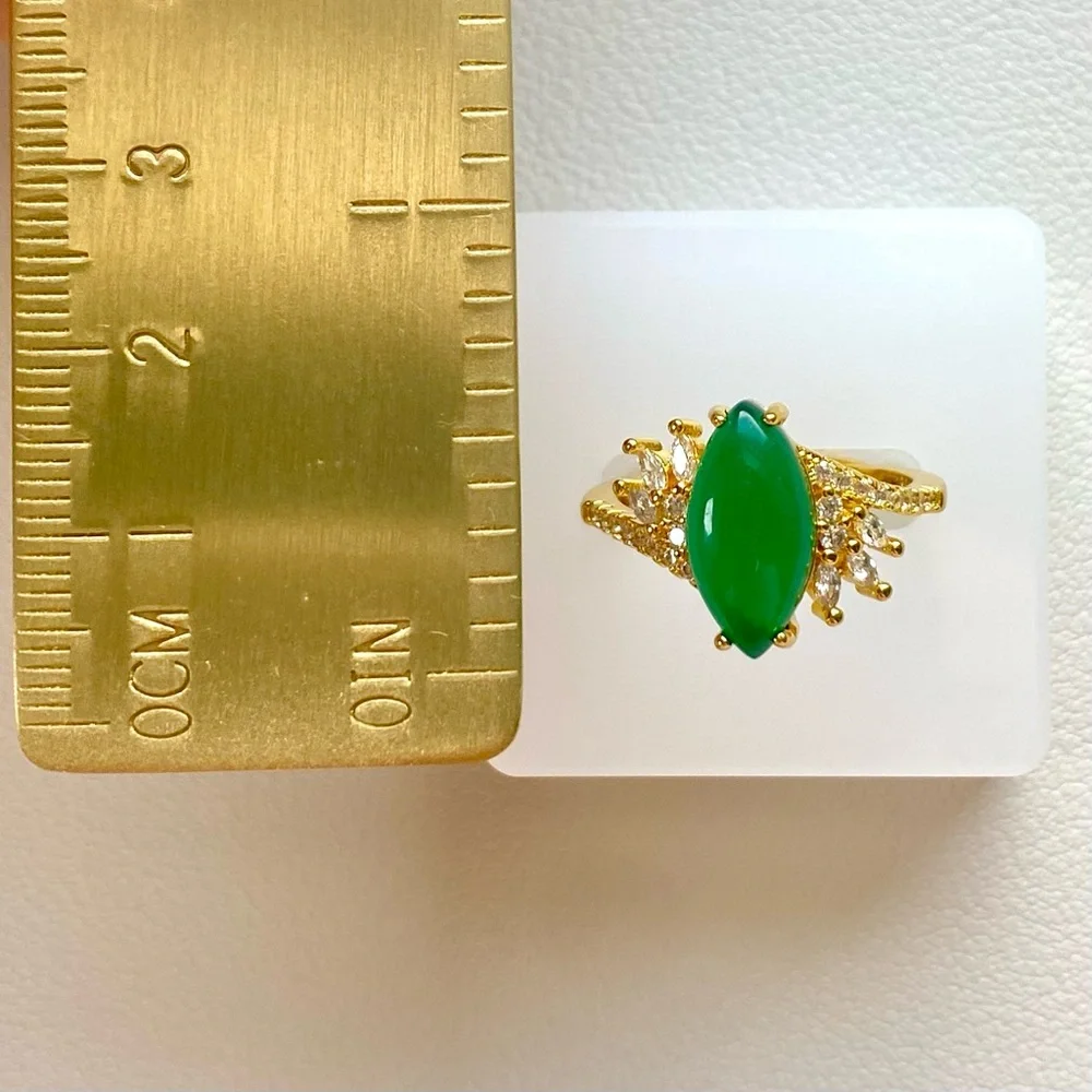 Gold Ring with Green onyx and Crystal Accents